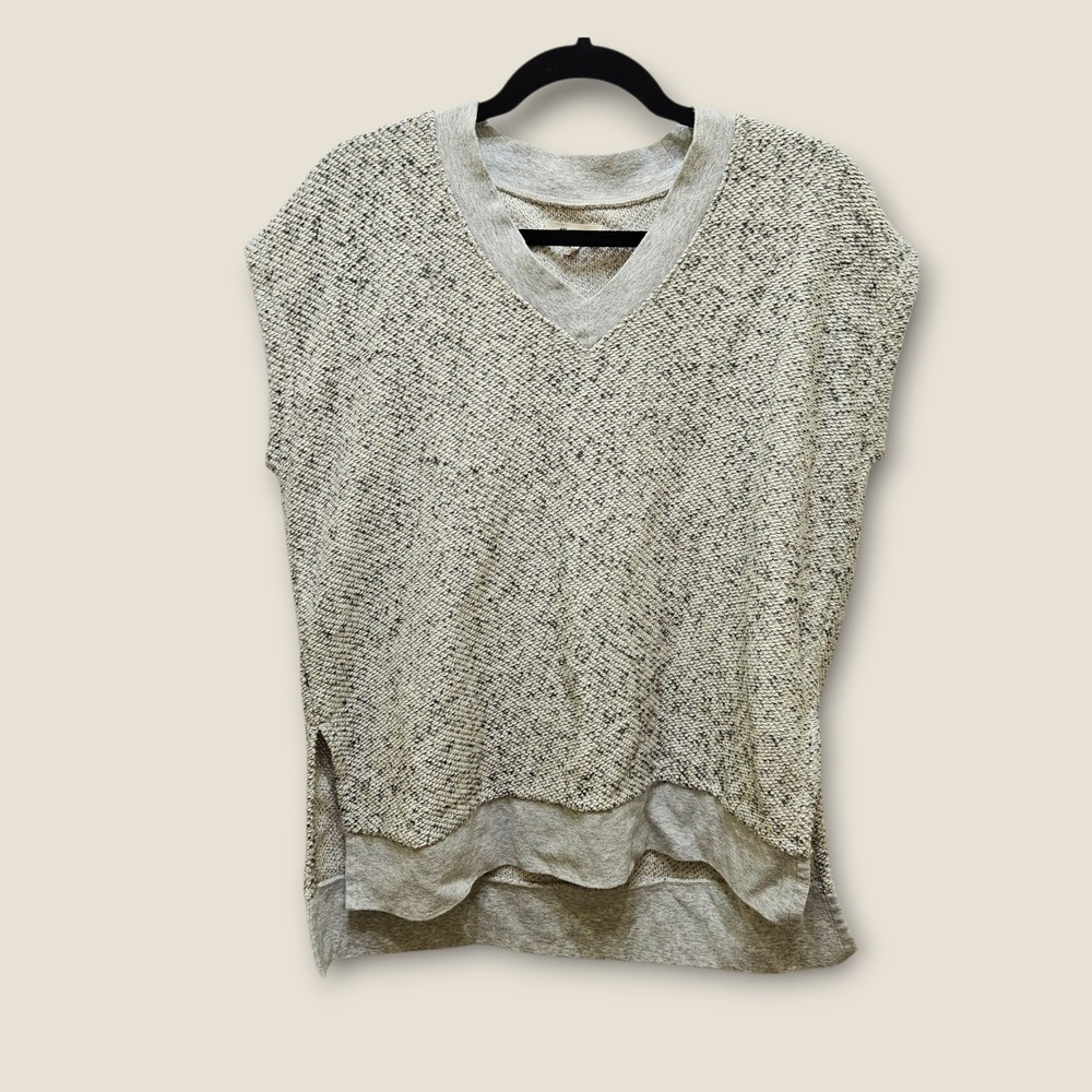 Madewell Sleeveless V Neck Vest XS Gray White Speckled Layered Hem‎ Knit